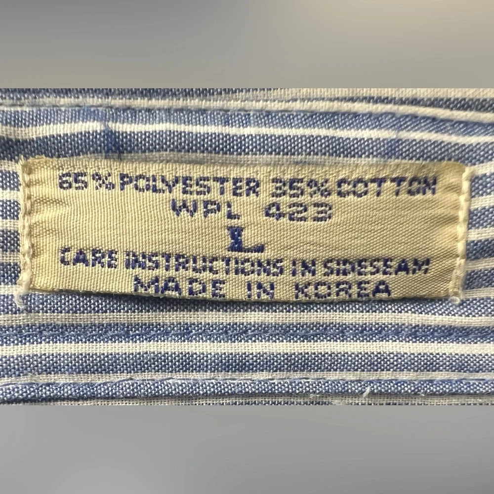 Levi’s Vintage Blue/White Stripe shirt-Size:‎ Large, Missing 2nd/bottom Button
